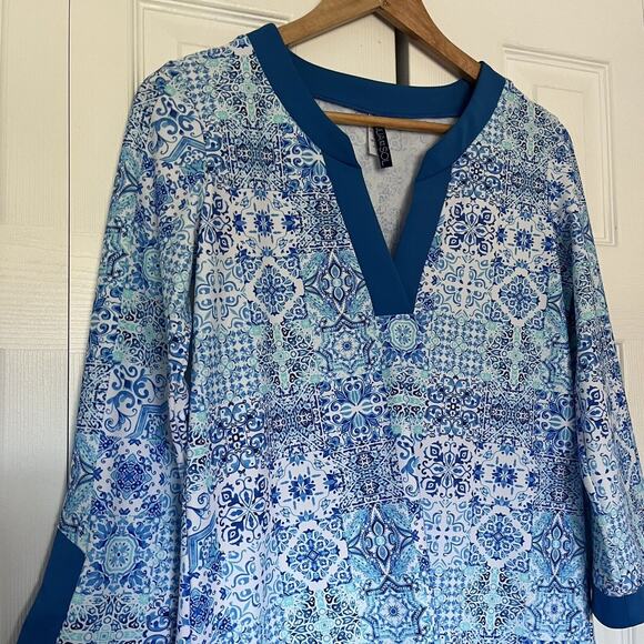 Women’s Aqua Et Sol Swim Tunic Dress Blue White Size Medium - Picture 2 of 4
